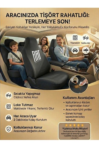 Fiat Doblo İle Uyumlu Oto Koltuk Kılıfı Araç İçi Kullanım Siyah