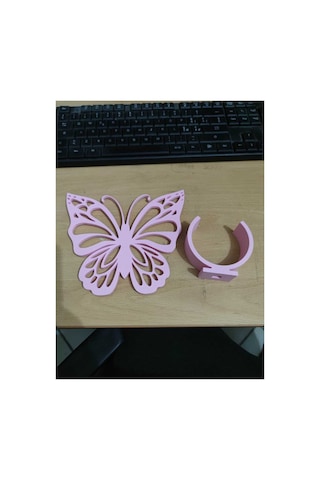 Lüks Dekoratif Kelebekli Perde Bağı - 3d Tasarım Fon Perde Tutucu Kelepçe 2 Adet Pembe