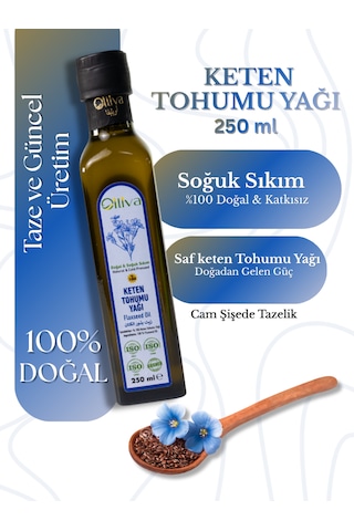 %100 Doğal Keten Tohumu Yağı 250 Ml Soğuk Sıkım Cam Şişe