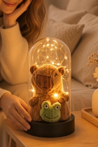 Led Işıklı Fanus İçinde Peluş Kapibara Kar Küresi Capybara Figürü Fanus Sevgiliye Arkadaşa Kıza Hediye