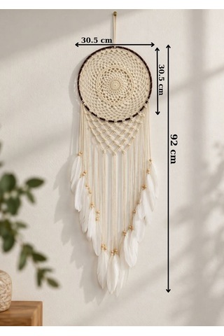 Motifli Düş Kapanı Rüya Kapanı Dream Catcher Beyaz Tüylü Bohem Duvar Süsü Bohem El Yapımı Düş Kapanı