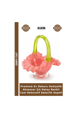 Premium Ev Dekoru Hediyelik Aksesuar Şık Detay Renkli Cam Dekoratif Şekerlik Sepeti