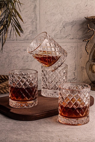 Snippy Madrid - 4'lü Cam Bardak 250 Ml El Yapımı Meşrubat Bardağı