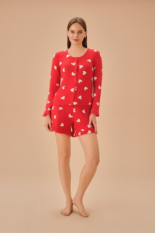 Suwen Sweety Maskülen Şort Takımı Sh25195667b95 Kırmızı Baskılı Kırmızı
