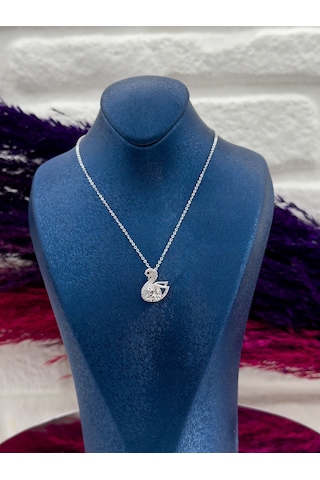 925 Ayar Gümüş Mistik Topaz Taşlı Kuğu Desenli Popüler Kadın Kolye Gümüş