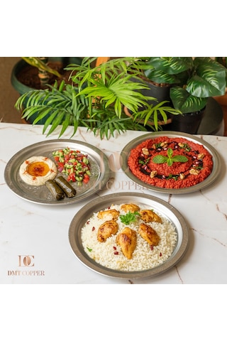 20 Cm Servis Sunum Tepsisi 9 Adet 430 Kalite Krom Çelik Fırına Uygun, Kararma Yapmaz, Meze Kebap Kahve Sunumluk Gri