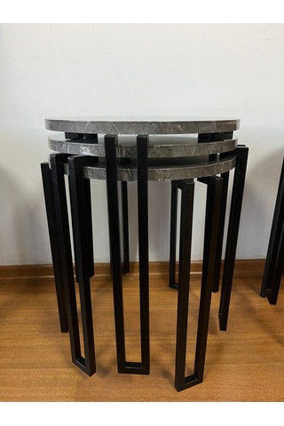 Fbt Üçlü Sehpa , Gecme Orta Sehpa Antrasit Ve Beyaz Mermer Desen Mermer