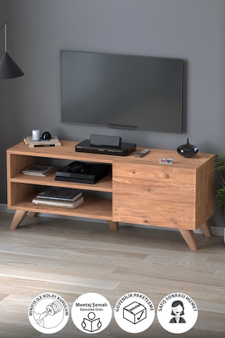 Tv Sehpası Kapaklı Tv Sehpası Raflı Tv Ünitesi Televizyon Sehpası 100 X 35 Cm Malta Çam Çam