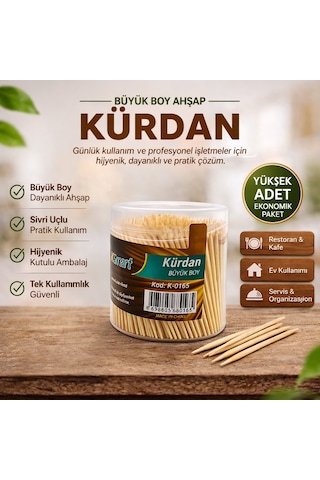 Kürdan Büyük Boy Ahşap Kürdan Hijyenik Paket Tek Kullanımlık Dayanıklı Kürdan Seti 1 Adet Düz Renkli