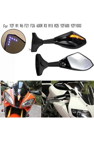 Yzf R1 R6 Fz1 Fz6 İçin Işıklı Motosiklet Led Dikiz Aynası - Parlak Ve Net Arka Görüş