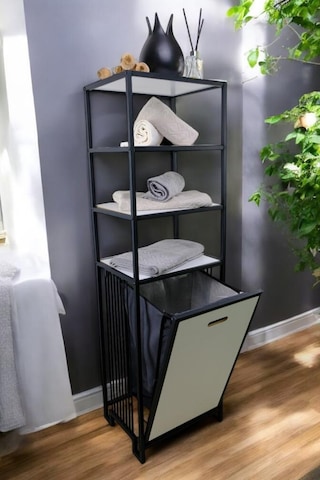 Digithome Metal Kirli Sepetli 4 Raflı Çok Amaçlı Banyo Düzenleyici Raf Organizer Siyah/beyaz Mrs-014 C1-1-369 Siyah - Beyaz Beyaz - Siyah