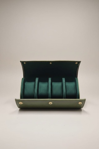 4 Lü Deri Saat Kutusu Silindir Tasarım Taşınabilir Saat Saklama Organizer 24x11x7 Cm Haki
