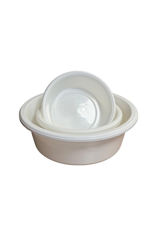 3'lü Saklama Kabı Seti İç Içe Geçmeli Badya / Leğen Mutfak Ve Ev Içi Kullanım Plastik Pratik Set Beyaz