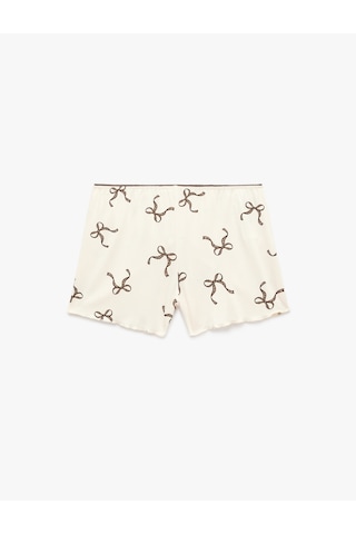 Koton Fiyonk Baskılı Beli Lastikli Viskon Şort Pijama Altı Ekru Desenli 6slk80050mk