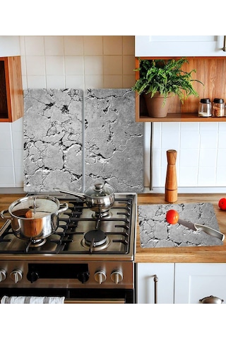 Takım Halinde Gri Taş Mermer 20x30 Cm Kesme Tablası Ve 60x52cm Ca