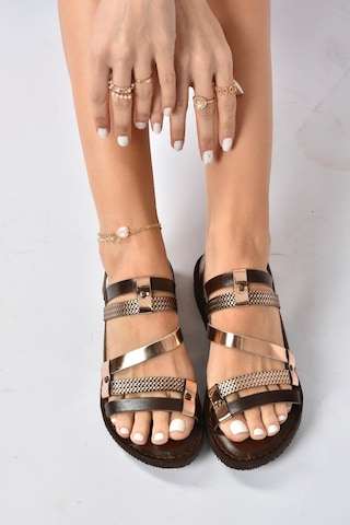 Fox Shoes Hakiki Deri Kadın Sandalet K374680103 Kahverengi-Bronz