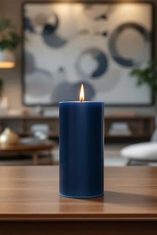 El İşçiliği Blok Kütük Silindir Mum Lacivert Renk 5 Cm X 25 Cm Vanilya Kokulu Lacivert