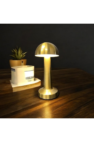 Gold Altın Mantar Desenli 3 Renk Dokunmatik Masa Lambası Gold Şarjlı Ayarlanabilir Masa Lambası Çok Renkli