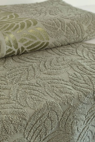 2'li Jakarlı Yaprak Desenli %100 Pamuk El Yüz Havlusu-50x90cm-yeşil Yesıl Yeşil