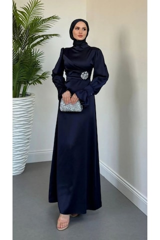 Yandan Taşlı Abiye Lacivert