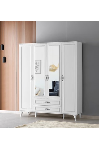 Erezogullari_Mobilya Irmak 4 Kapılı 2 Çekmeceli Gardrop Elbise Dolabı 160X48X195Cm