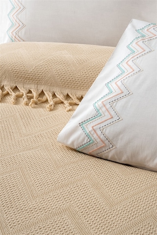 Bağlama Saçaklı Çift Kişilik Waffle Pike Takımı-delfina-kspuçino Cappuccıno Cappuccino