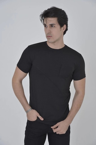 Primemagazam Erkek File Çepli T-shirt Kısa Kol Bisiklet Yaka Slimfit Tişört - Siyah Çeşitli