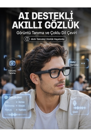 Siyah 3 Lensli Akıllı Kamera Gözlüğü 8 Mp Fotoğraf Video Çekim Aı Görüntü Tanıma Bluetooth Dokunmatik Kontro