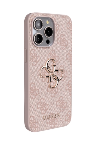 Apple Uyumlu iPhone 14 Pro Max Kılıf Guess Lisanslı 4g Büyük Metal Logolu Askılı Kapak Pembe