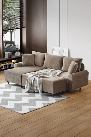 Kagu Corner Flavia Köşe Takımı Puflu Kahverengi