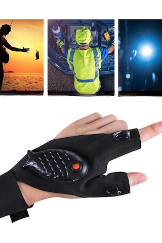 Led Işıklı Sağ Sol El Tamirci Ve Balıkçı Eldiveni Siyah