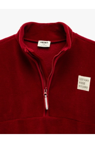 Koton Uzun Kollu Cep Detaylı Baskılı Yarım Fermuarlı Polar Sweatshirt Bordo 6wkg10147ak Bordo