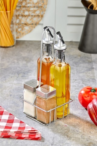 Cooker 5 Parça Standlı Cam Yağdanlık Sirkelik Sosluk Baharatlık Seti Ckr2957 Gri