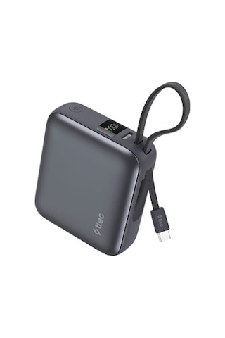 Recharger Mini Lcd 10.000mah Pd 35w Usb-c Dahili Kablolu Taşınabilir Hızlı Şarj Aleti/powerbank Gri