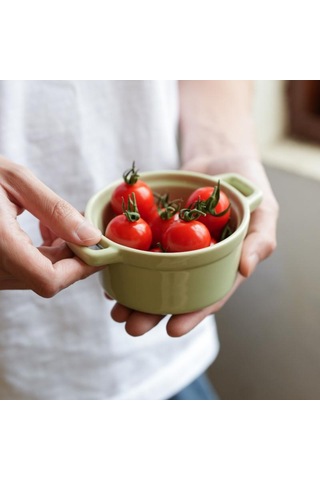 200ml Seramik Ramen Erişte Kasesi Çift Kulplu Ve Kapaklı Kahvaltı Meyve Salatası Karıştırma Kaseleri Ev Mutfak Sofra Takımı Yeşil