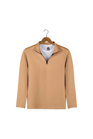 Terapi Men Erkek Bej Yarım Fermuarlı Basic Düz Sweatshirt Bej