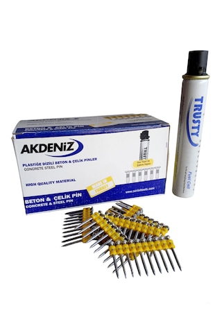 Akdeniz 2.7 x 38 MM Metal-Beton Pin Düz Çivi 1000 Adet + 1 Gaz