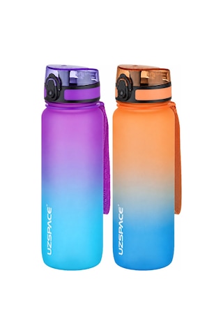 Uzspace 2'li Tritan Matara Seti 800 Ml Çift Renk Softtouch Ff Collection Tritan Su Matarası Mormavi-turuncumavi