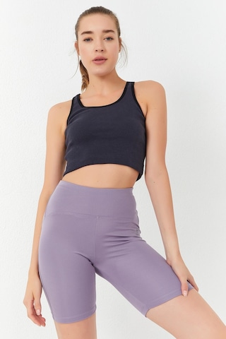 Tommy Life Antrasit Basic Sıfır Kol Dar Kalıp U Yaka Kadın Crop Top Atlet - 97162 Antrasit