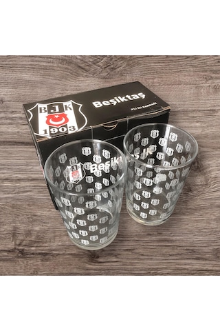 Beşiktaş Lisanslı Gümüş Bjk Amblemli 2'li Cam Su Bardağı 500 Ml