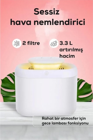Sessiz Ve Etkili 3.3l Kapasiteli Led Aydınlatmalı Hava Nemlendirici Ve Buhar Difüzörü