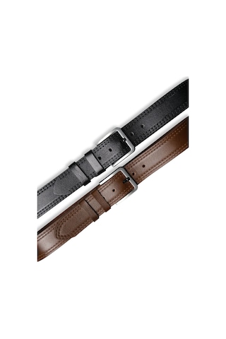 Mft Leather Hakiki Deri Kemer - Kahve, 4,5 Cm, Çift Dikiş Desen 8586 Kahve