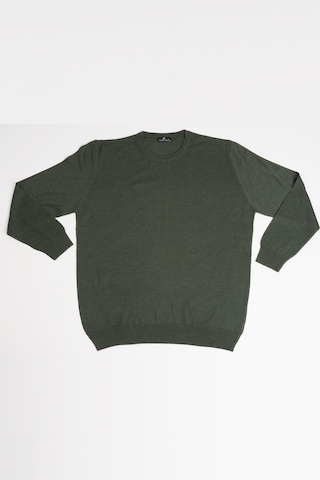 Woolen World Bisiklet Yaka Battal Büyük Boy Yünlü Triko Kazak Yeşil