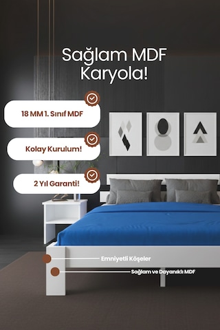 Lotus Çift Kişilik Mdf Karyola Ve 2 Komodinli Set