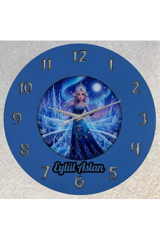 Kişiye Özel İsimli Çocuk Odası Duvar Saati Epoksi Dolgulu 35 Cm Masallar Serisi Mavi - Beyaz