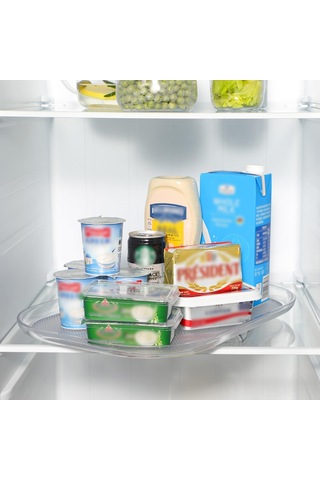 Reedark Büyük Boy Camdaki Buzdolabı Organizer - 360 Döner Mutfak Dolap İçin Yemek, İçecek Depolama Tepsisi Şeffaf