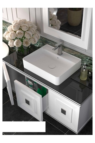 Evros Angel Banyo Dolabı 120 cm Altın - Beyaz