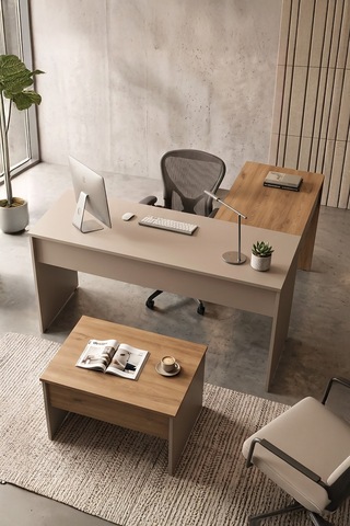Yurudesign Alva Yönetici Ofis Takımı Makam Takımı 2 Parça Ofis Çalışma Masası Sehpa Sepet-kumsal Al5-cos