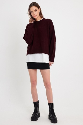 Bordo Bisiklet Yaka Basic Triko Kazak