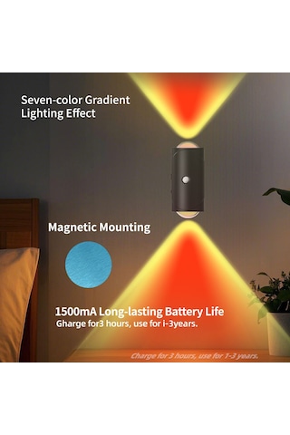 Konesam Rgb Renkli Led Gece Lambası, Ir Hareket Sensörlü, Usb Şarj Edilebilir, Duvar/masa Üstü Montaj, 110 Algılama, Parlaklık Ayarlı, 1500mah Pil, Gömlek Dolabı/ Koridor İçin Siyah